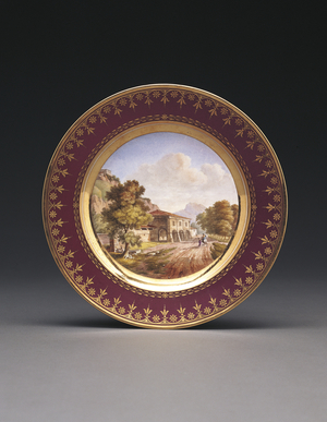 Sevres fond pourpre topographical plate (hard paste porcelain)