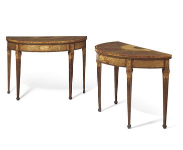 Pair of George III double gateleg games tables, c.1780 (sycamore & tulipwood) (see also 441550)