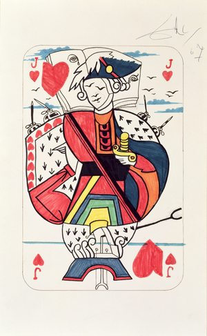 The Jack of Hearts, from a series of six designs for playing cards (felt-tip pen, pencil & pen on paper)