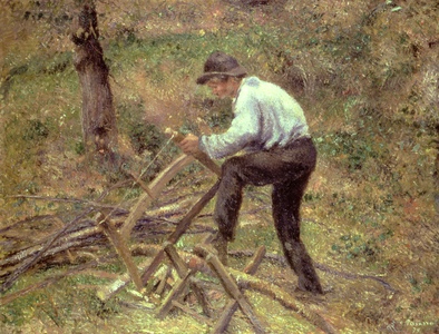 Pere Melon Sawing Wood, Pontoise, 1879 (oil on canvas)