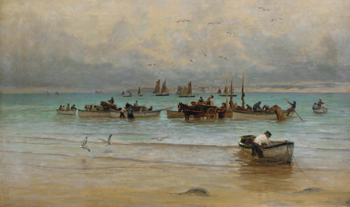 Loading Fish at Low Tide, St. Ives (oil on canvas)