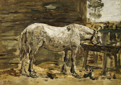 White Horse at the Drinking Trough, c.1885-90 (oil on panel)