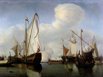 A Calm: A Dutch States Yacht firing a salute