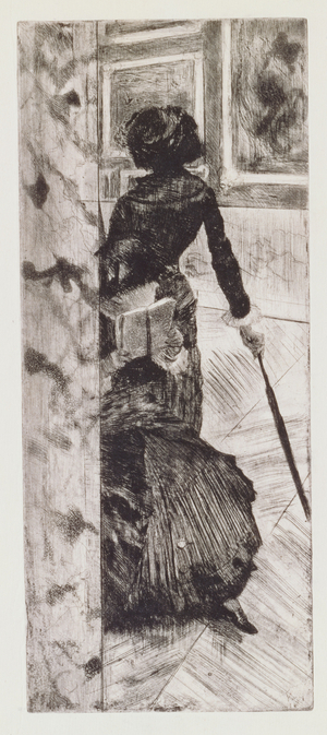 Mary Cassatt at the Louvre: The Paintings Gallery, 1879-80 (etching, softground, aquatint & drypoint)