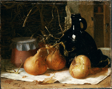 Onions, a Jug and a Ceramic Pot on a Tablecloth, 1896 (oil on canvas)