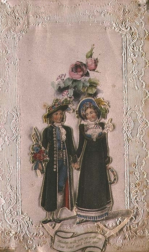 Victorian Valentine Card: Maiden Will You Go With Me Over Land and Over Sea