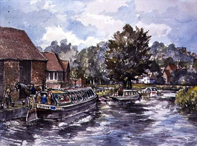 Barges on the River Wey (w/c)