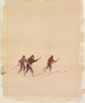 Men on Skis (pen and ink and watercolour on paper) (see also 4385)