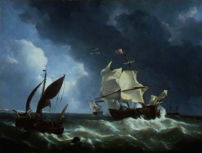 Dutch Frigate Coming up to Anchor in a Storm (oil on panel)