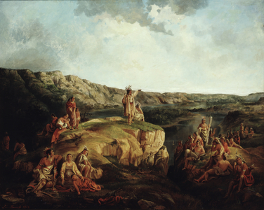 Western landscape with Indians, 1852 (oil on canvas)