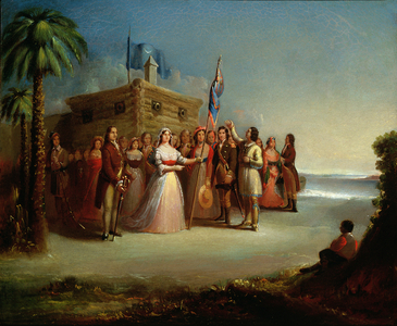 Presentation of the Colours to Colonel W. Moultrie (oil on canvas)