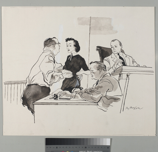 Mrs Bryant and her Lawyer, 1955 (ink and wash on paper)