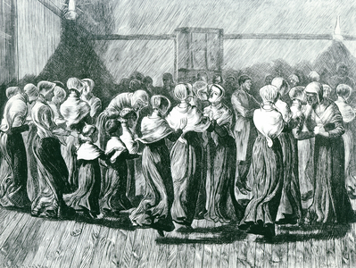 Shakers at a Meeting: the Religious Dance, illustration from, 'The Graphic', published 14th May 1870 (litho) (b/w photo)
