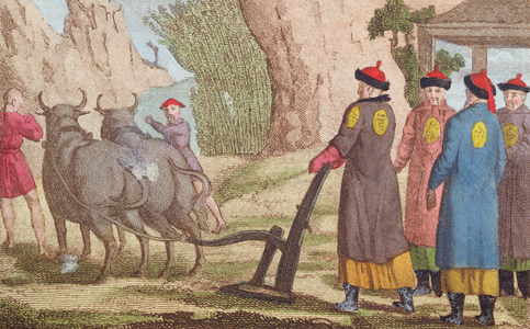 The Ploughing Festival in China, frontispiece illustration for 'La Chine en Miniature', by J.B. Breton, Paris, edited by Nepveu, 1811 (colour engraving)