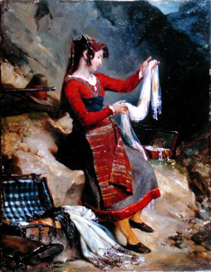 The Wife of an Bandit Examining his Spoils, 1825 (oil on canvas)