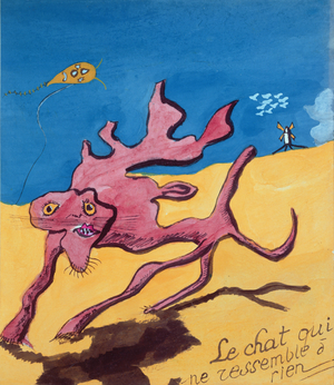 The Cat Which is Like Nothing on Earth, illustration for the handwritten collection of poems 'La Menagerie de Tristan' by Robert Desnos, 1932 (w/c on paper)