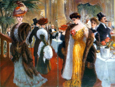Reception in Paris c.1905-10 (colour litho)