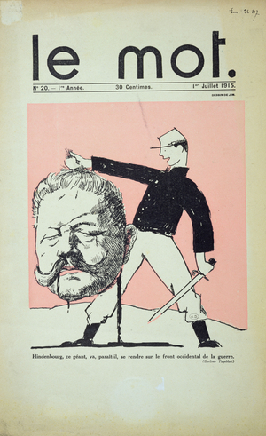 It appears that the giant Hindenburg is going to end up on the Western front, 1915 (litho)