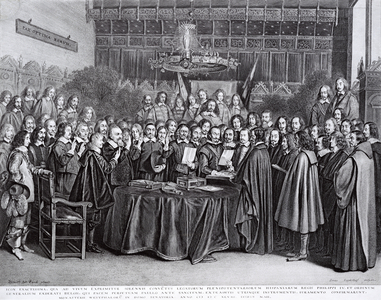 The Swearing of the Oath of Ratification of the Treaty of Westphalia at Munster, 24th October 1648 (lithograph)