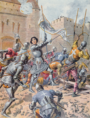 Joan of Arc at the Siege of Orleans, c.1900 (colour litho)
