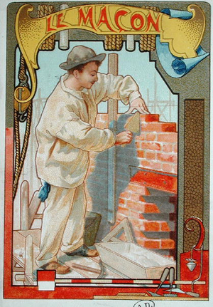 The Bricklayer, illustration from a book on the crafts. c.1899 (colour litho)