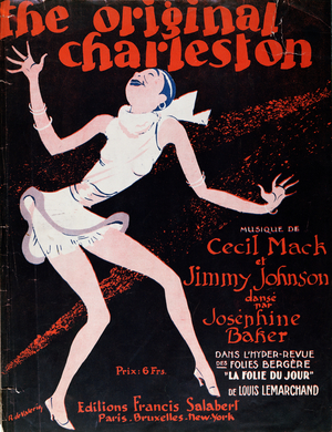 Josephine Baker (1906-75) dancing the Charleston, poster advertising a show at the Folies Bergere, 1923 (colour litho)