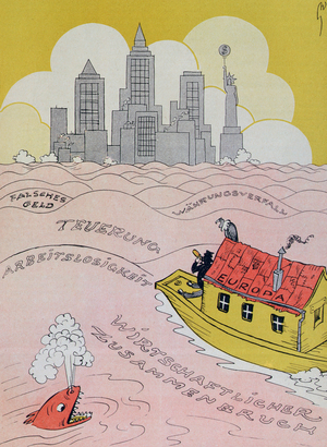 'The New Deluge in the Old World', cartoon referring to the European economic crisis of the 1920's, from 'Kladderadatsch' magazine, Berlin, 1926 (colour litho)