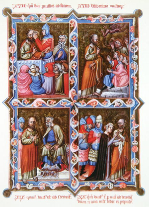 Scenes from the life of Saint Paul, facsimile of a 15th century manuscript of the Legendaire des Anjou-Hongrie, school of Bologna (colour litho)
