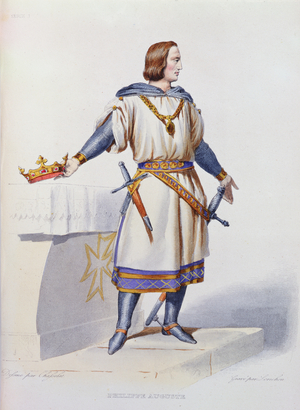 Portrait of Philip Augustus II (1165-1223) King of France, engraved by Constant Louis Lorichon, 1841 (colour litho)