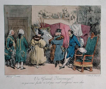 A Famous Person: 'What you do is not so badly portrayed my Dear', cartoon for 'Vues de Paris, esquisses morales et philosophiques', engraved by Francois Seraphin Delpech (1778-1825) (colour litho)