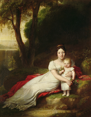 Hortense Eugenie de Beauharnais (1783-1837), Queen of Holland, with her son Charles Louis Napoleon Bonaparte (1808-73), the future Napoleon III (oil on canvas)