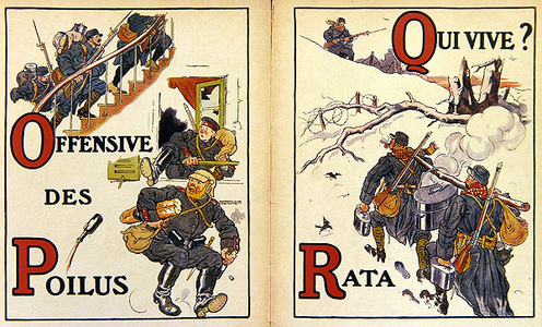 Pages O to R, illustration from 'Alphabet de la Guerre, 1917 (colour litho)
