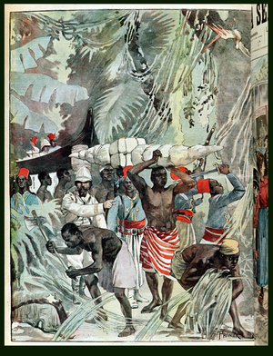 Advancement of the Marchand Mission into the Virgin Rain Forest, 1898 (colour litho)