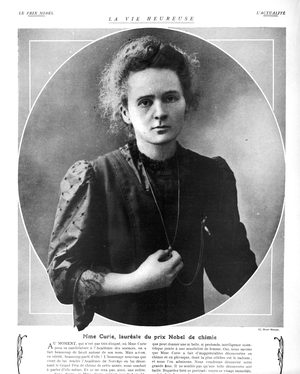 Portrait of Marie Curie (1867-1934) (b/w photo)