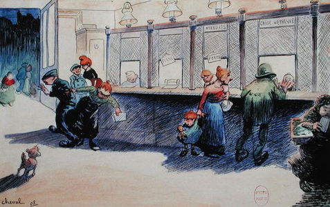 Post Office Counter, 1908 (w/c on paper)