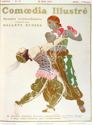 Michel Fokine (1880-1942) and Vera Fokina (1886-1958) in 'Scherazade', from the front cover of 'Comedia Illustre', May 1914 (colour litho)