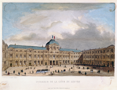 Interior of the Cour Carree of the Louvre, c.1845-40 (colour litho)