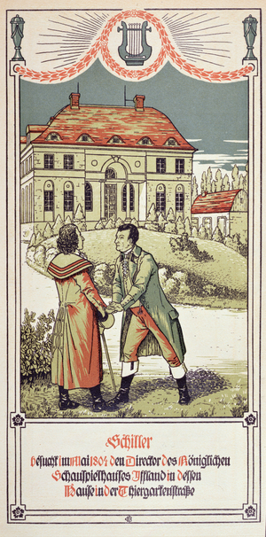 Friedrich von Schiller (1759-1805) visits the Director of the Theatre Royal in Berlin in May 1804, 1906 (colour litho)
