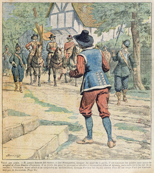 Front cover of a serialisation of 'Vingt Ans Apres' by Alexandre Dumas pere (1803-70) from 'Journal des Romans Populaires Illustres', c.1900 (colour litho)