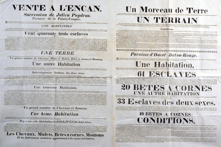 Poster advertising the auction of a farm of slaves at Baton Rouge, Louisiana, March 1825 (print)
