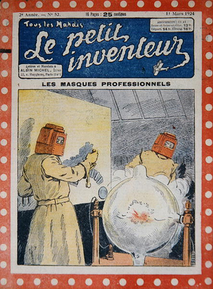 Professional masks, cover illustration of 'Le Petit Inventeur', 11th March 1924 (colour litho)