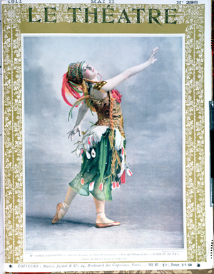 Tamara Platnovna Karsavina (1885-1978) as 'The Firebird' by Igor Stravinsky (1882-1971) from the front cover of 'Le Theatre' magazine, May 1911 (colour litho)