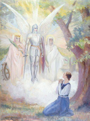 Joan of Arc hears voices and St. Catherine and St. Margaret and the archangel St. Michael appear, c.1920 (oil on canvas)