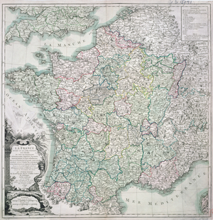 Map of France as Divided into 58 Provinces, 1765 (coloured engraving)
