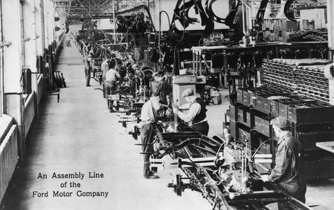 An Assembly Line at the Ford Motor Company, c.1910-20 (b/w photo)