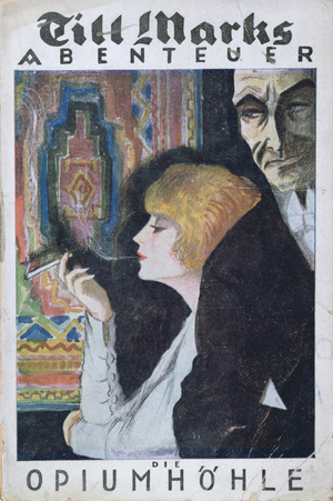 Front cover of 'The Adventures of Till Marks: The Opium Den' by Hermann Dreszler, published in Munich, 1922 (colour litho)