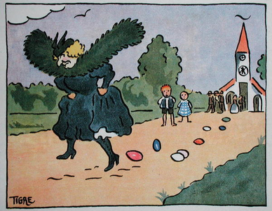 A Woman Laying Eggs, illustration from 'Les Reves de Rikiki' by G. d'Houville, Librairie Plon, 1930 (colour litho)
