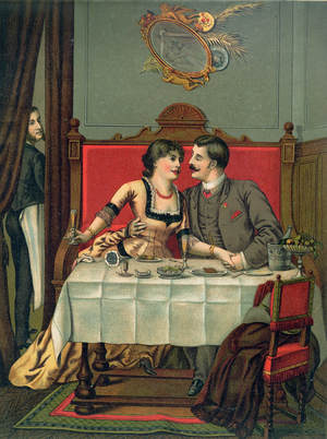 Lunch in a private dining room (colour litho)