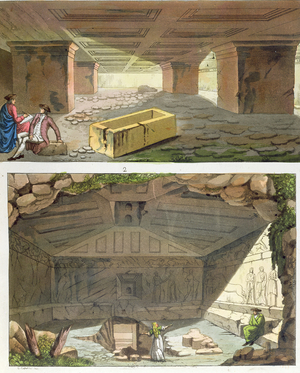 Discovery of Etruscan Tombs, c.1820 (colour engraving)