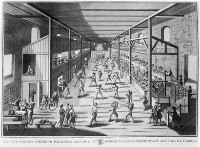 A Fencing Room (engraving) (b/w photo)